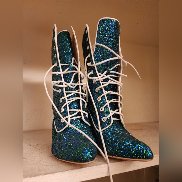 Cape Robbin, size 8, lace up Blue glitter boots, *tried on/never worn out* - Picture 2 of 7